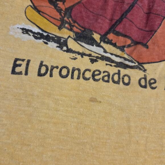 Vtg Hawaiian Tropic T Shirt Acapulco Beach Sail USA 70s 80s Ringer Islands Large - Picture 11 of 11